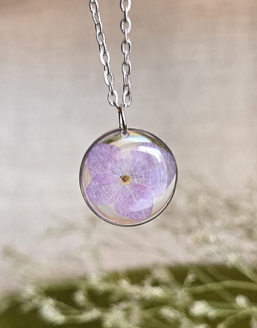 wisiory Wieczne kwiaty srebrny wisiorek hortensja fioletowa