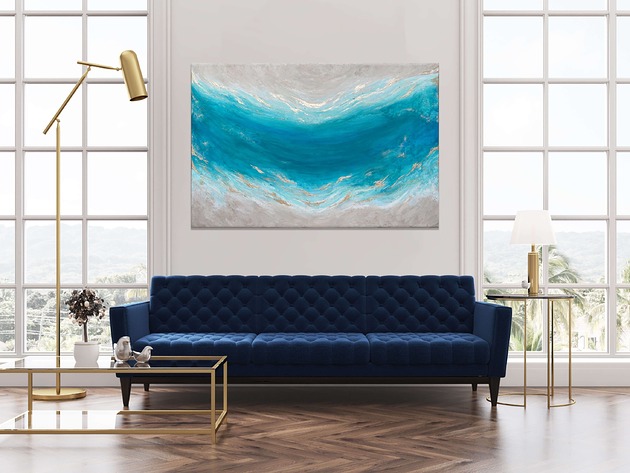 obrazy Granatowy obraz abstrakcyjny - obraz ze złotem Maldives XX  80x120 cm