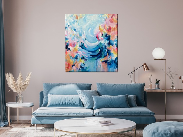 obrazy Kolorowy obraz abstrakcyjny  "EUPHORIA" 90X100 cm - ręcznie malowany