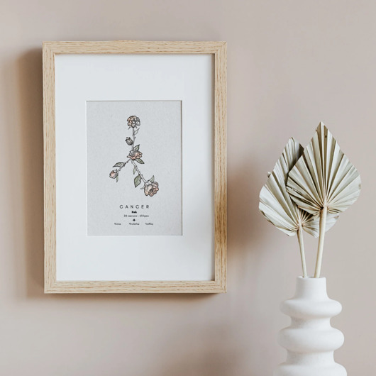 plakaty Plakat Kolor Znaki Zodiaku Rak Cancer- kwiatowa konstelacja gwiazd
