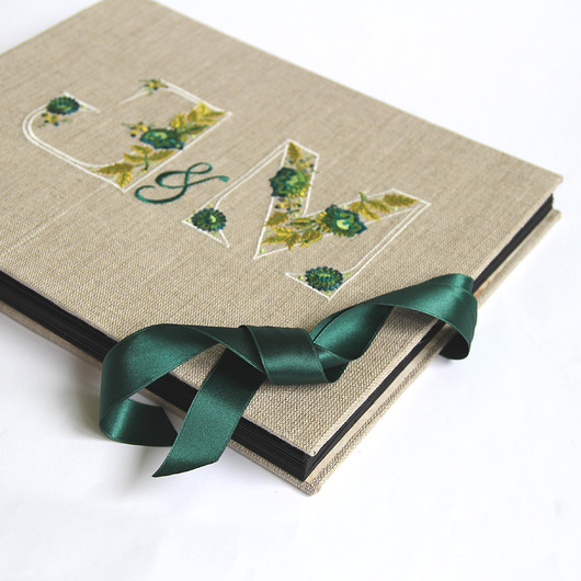 księgi gości i albumy ślubne Album ślubny haftowany butelkowa zieleń personalizowany