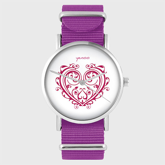 zegarki damskie Zegarek - Serce ornamentowe - amarant, nato