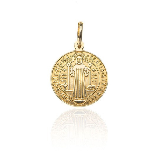 złote naszyjniki Zawieszka - medalion, św. Benedykt, złoto 585