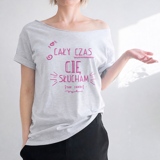 t-shirt damskie Cały czas cię słucham Szary Oversize