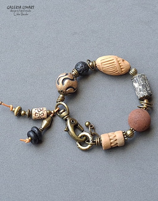 bransoletki ceramiczne Bransoletka w kolorach ziemi w stylu boho z ręcznie wypalanej ceramiki handmade