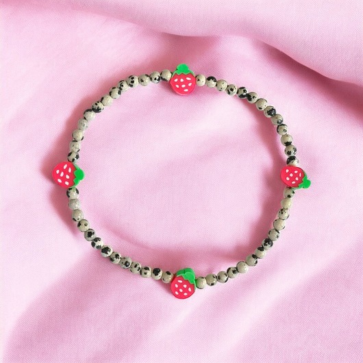 bransoletki z kamieni naturalnych NA NOGĘ : truskawkowa bransoletka : jaspis dalmatyński