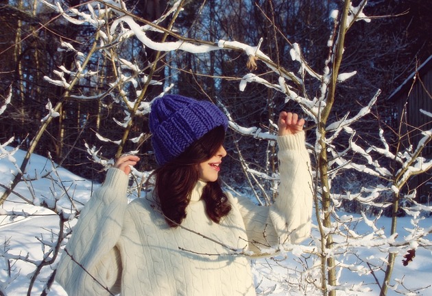 czapki damskie Chabrowa czapka  chunky beanie  z wełną