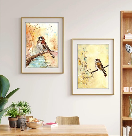 grafiki i ilustracje Zestaw 2 prac. Ptaki