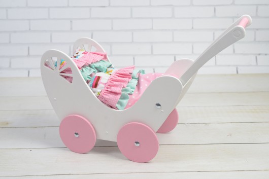 Wózek dla lalek Drewniany Pościel EKO LalaShop