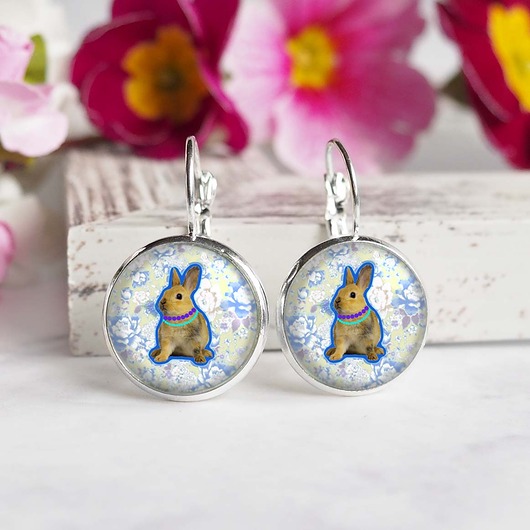 kolczyki szklane KOLCZYKI ZAJĄCZKI niebanalne zapinane artystyczne