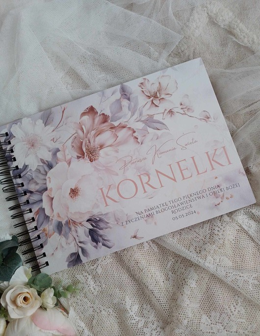 komunia - pozostałe ZLOTE KWIATY  Prezent komunijny dla dziewczynki , pamiątka Komunii Świętej