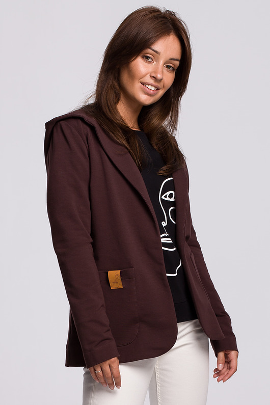 marynarki damskie Żakiet z kapturem-brązowy(B-180)