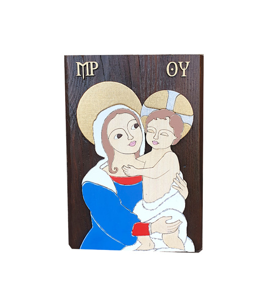 Ozdoby na ścianę Drewniana ikona Matki Boskiej z Dzieciątkiem Jezus