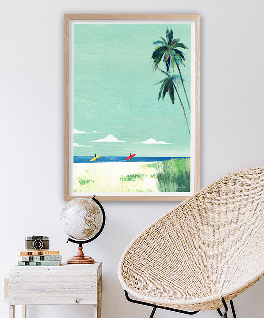 plakaty Plakat Plaża surferów - wakacje pod palmami