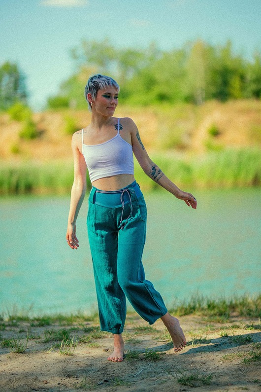 spodnie materiałowe damskie Spodnie lniane luźne , spodnie na lato