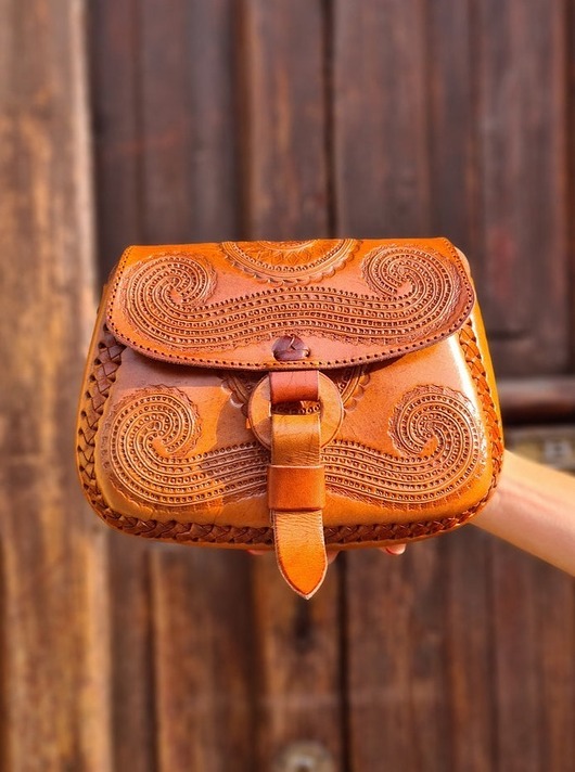 torby na ramię Torebka skórzana ręcznie robiona góralska Abril wzory zakopane