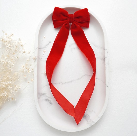 ozdoby do włosów dla dzieci Spinka do włosów długa świąteczna kokarda WELUROWA SW06