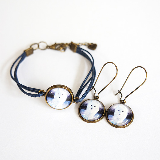 komplet biżuterii Komplet - Biały lis - kolczyki, bransoletka