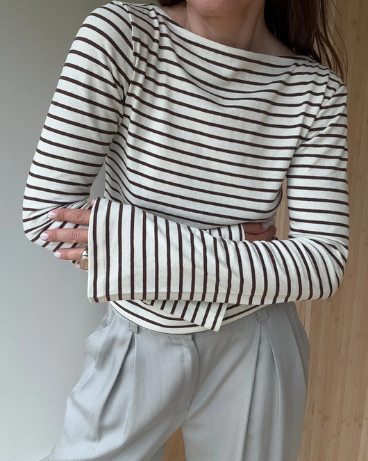 bluzki z długim rękawem damskie Longsleeve Sense choclate stripes bawełna