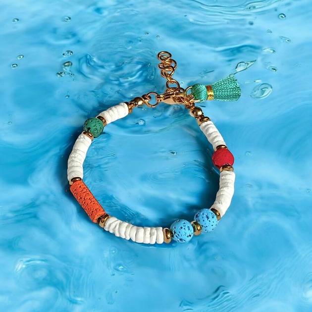 bransoletki z kamieni naturalnych Summer collection: bransoletka : muszla biała i lawa multicolor