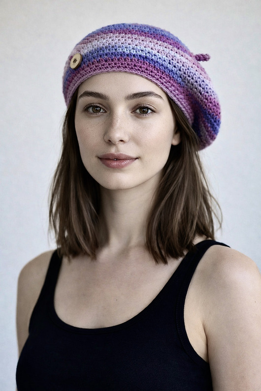 czapki damskie Wiosenny beret damski z antenką ręcznie robiony bawełna one size