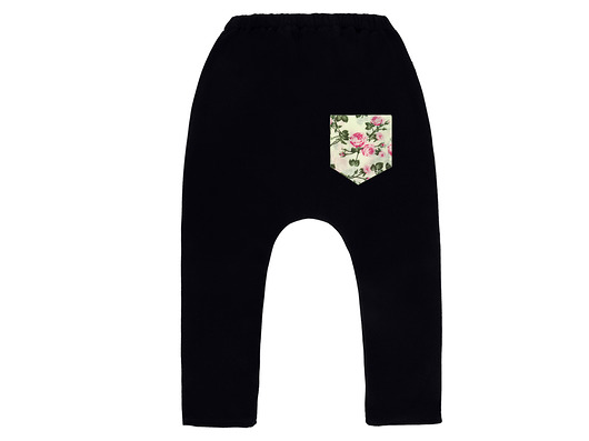 Spodnie baggy z kieszonką róże vintage black nonino