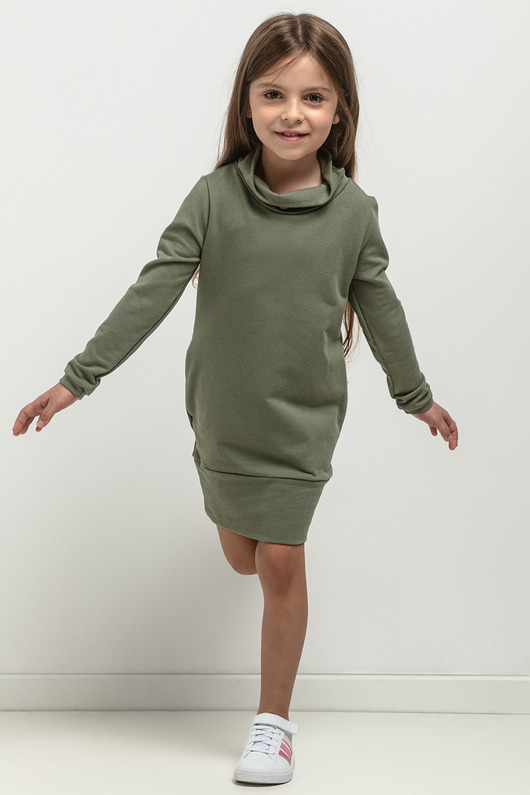 sukienki dla dziewczynki Sukienka z golfikiem i kieszeniami dla dziewczynki, MMD37, zielona