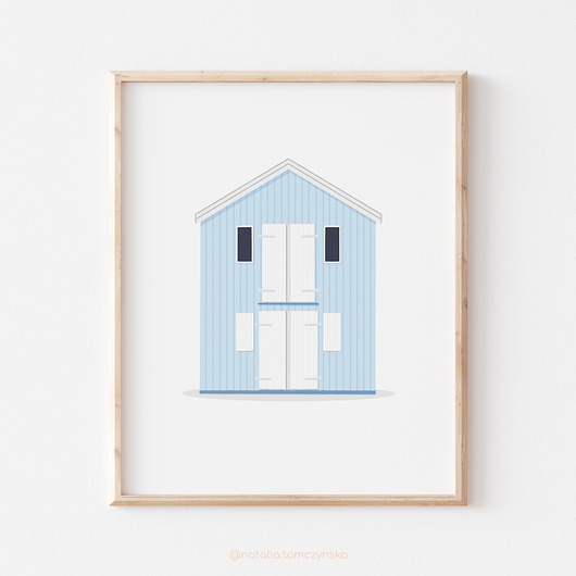 plakaty Plakat - Skandynawski Niebieski Domek