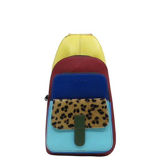 plecaki Plecak na jedno ramię skórzany kolorowy damski kieszenie ze skrawków OLIVKA