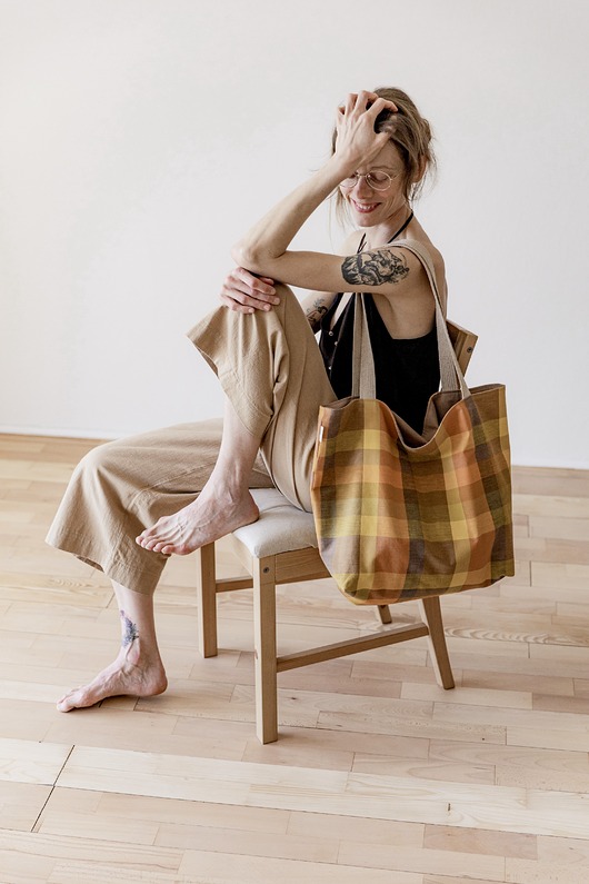 torby na ramię Bawełniana torba na ramię w piękną kratę upcycling