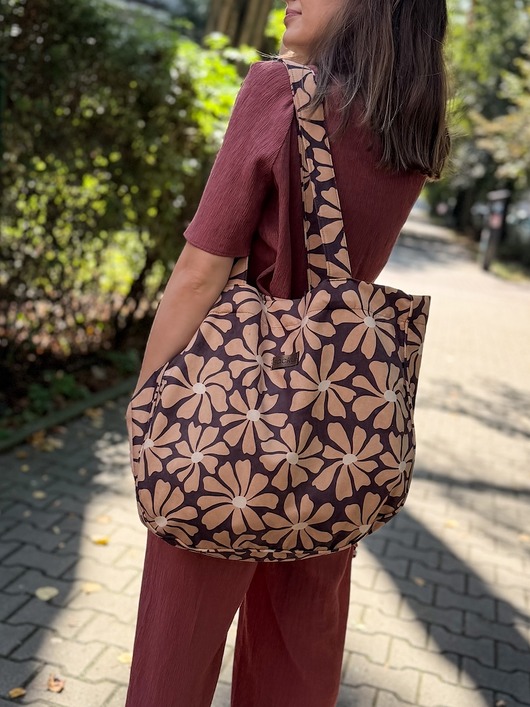 torby na zakupy Welurowa tote bag margaretka beż