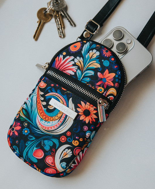 torebki mini Saszetka na telefon wzór PAISLEY NA GRANACIE do noszenia na skos
