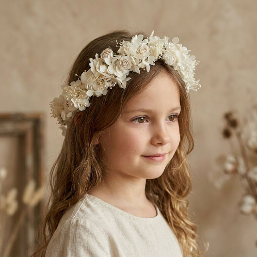 wianki komunijne Kremowy wianek na głowę - hortensja i różyczki