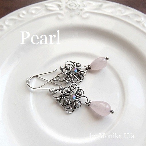 kolczyki wire wrapping Snowy- rose