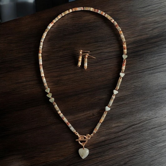 komplet biżuterii RAZEM TANIEJ! agat i labradoryt : serduszka : naszyjnik i kolczyki