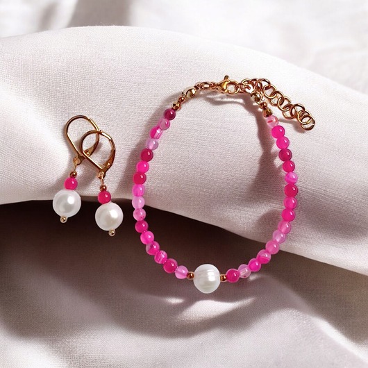 komplet biżuterii RAZEM TANIEJ! bransoletka & kolczyki : fuchsia & pearl collection