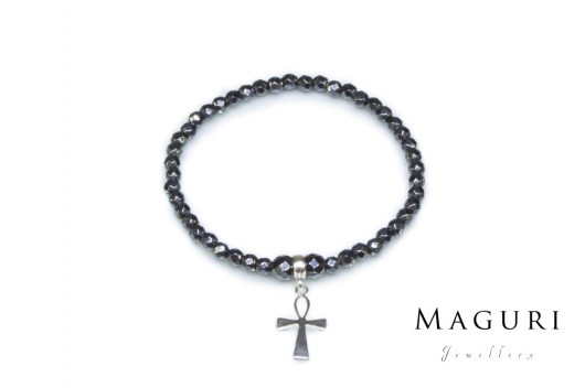 Maguri Hematyt ciemno szary fasetowany z krzyżyk Maguri Jewellery