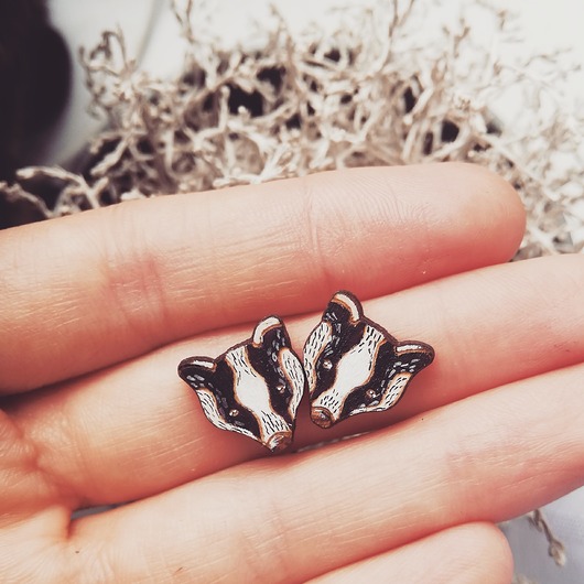 kolczyki drewniane BORSUKI malowane