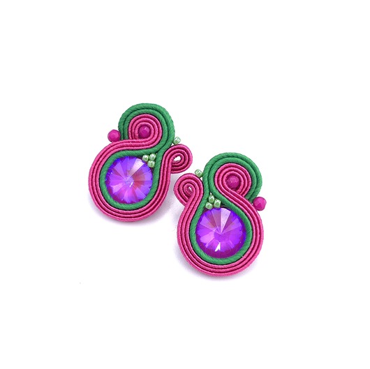 kolczyki soutache Kolczyki sutasz sztyfty różowo zielone nieregularne Ella