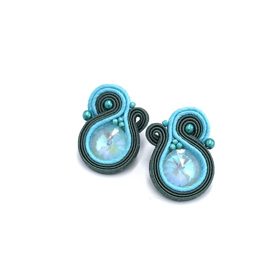 kolczyki soutache Kolczyki sutasz sztyfty turkusowo zielone nieregularne Ella
