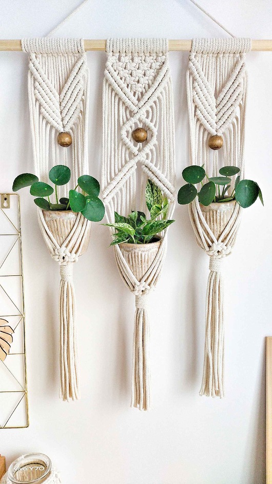 kwietniki Kwietnik makrama na 3 doniczki, Boho dekoracja