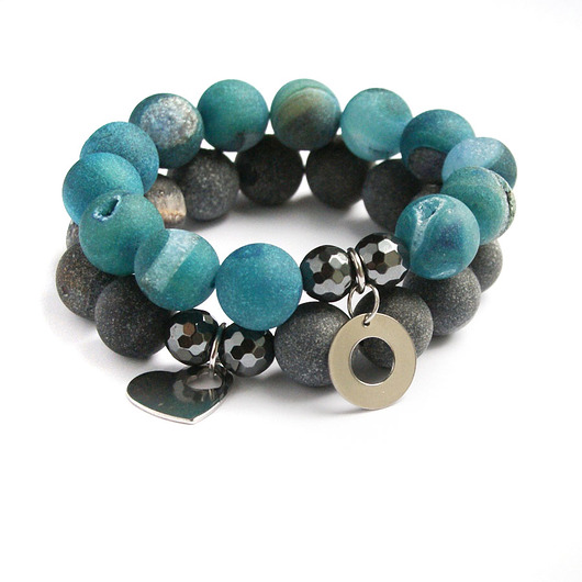 LUX. stal szlachetna & agat DRUZY :: blue KOŁO kaktusia