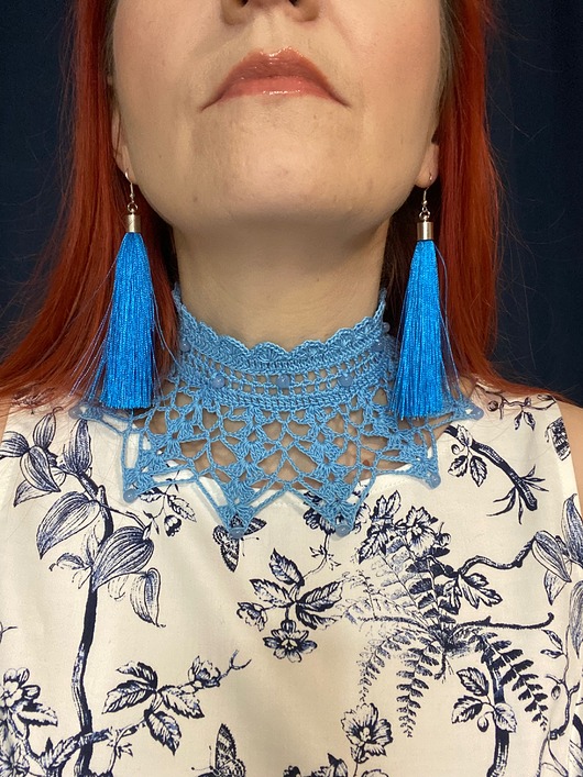 chokery Błękitna niebieska retro vintage wiktoriańska kolia naszyjnik