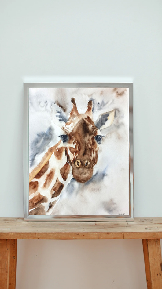 obrazy WYPRZEDAŻ SZTUKI! Akwarela Żyrafa oryginalny obraz 300g 21x30 cm