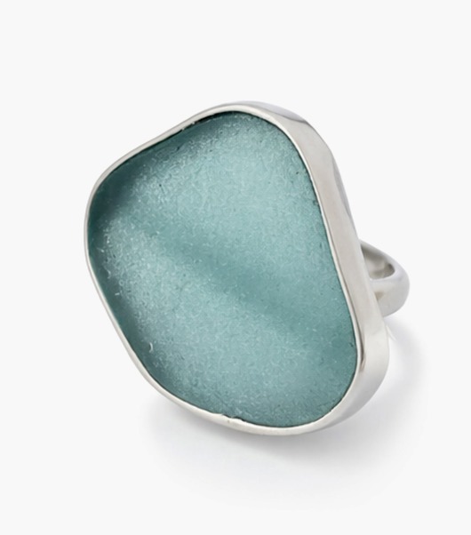 pierścionki srebrne Srebrny pierścionek regulowany ze szkłem morskim