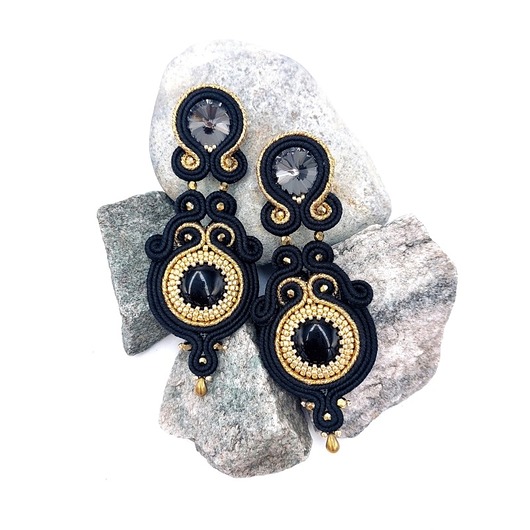 kolczyki soutache "Night" czarno-złote kolczyki sutasz