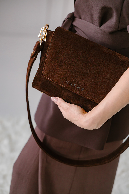 torby na ramię Switch box - skórzana torebka - zamszowa - brąz