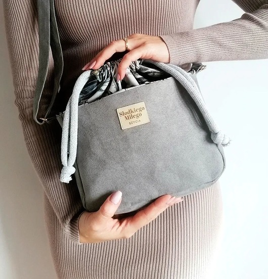 torby na ramię Torebka SOFIA Monkey&Banana Tree - mała szara torebka z kominem z nubuku