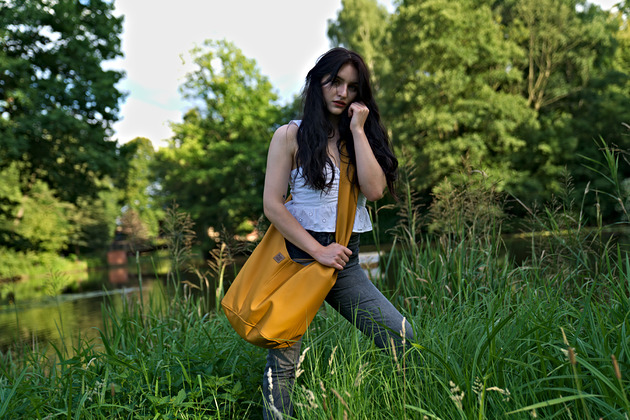 torby XXL Musztardowa torba hobo w stylu boho / vegan