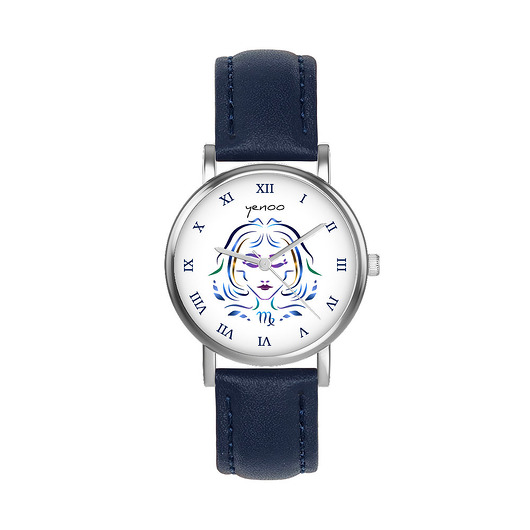 zegarki unisex Zegarek  mały - Panna - skórzany, granatowy